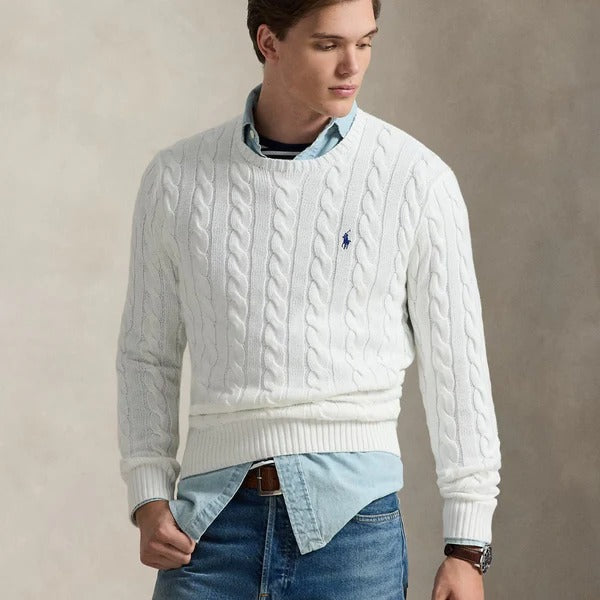 Zopfmusterpullover aus Baumwolle